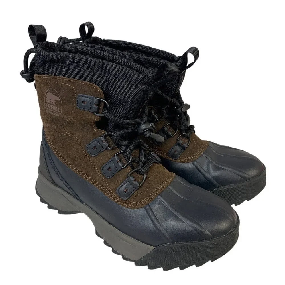 Sorel Mens Size 9 Brown Black Boots Drawstring Lace Up Waterproof Hiking Shoes